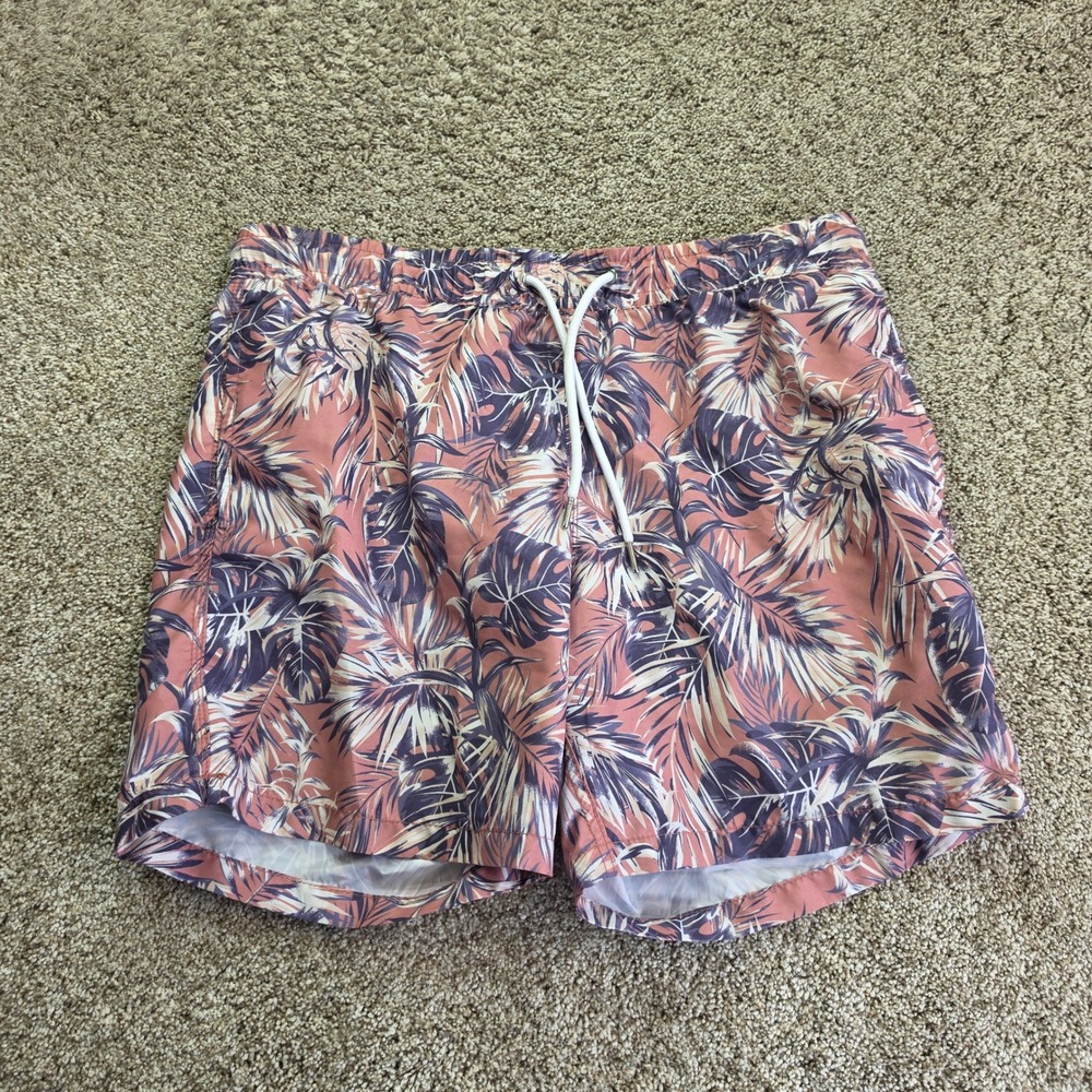 Slate & Stone Swim Trunks Mens Large Pink Blue Tropical Leaf Floral Shorts Adult
